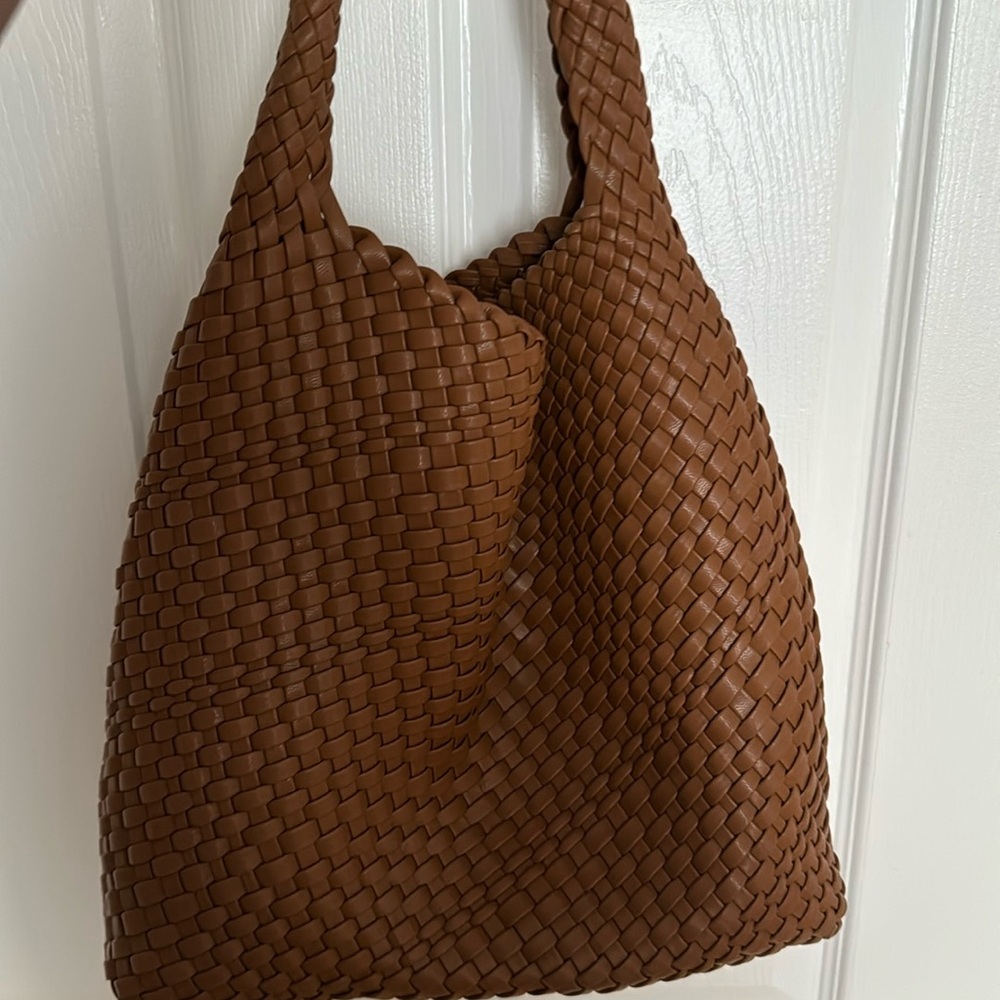 Women Vegan Leather Hand-Woven Tote Handbag
